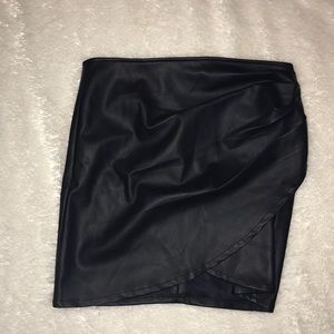 Black leather mini skirt